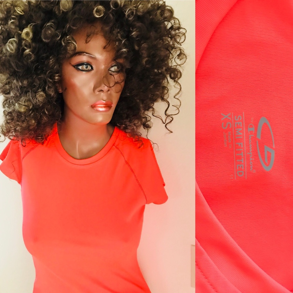 CHAMPION Neon Orange SEMI-FITTED Athletic TOP XS